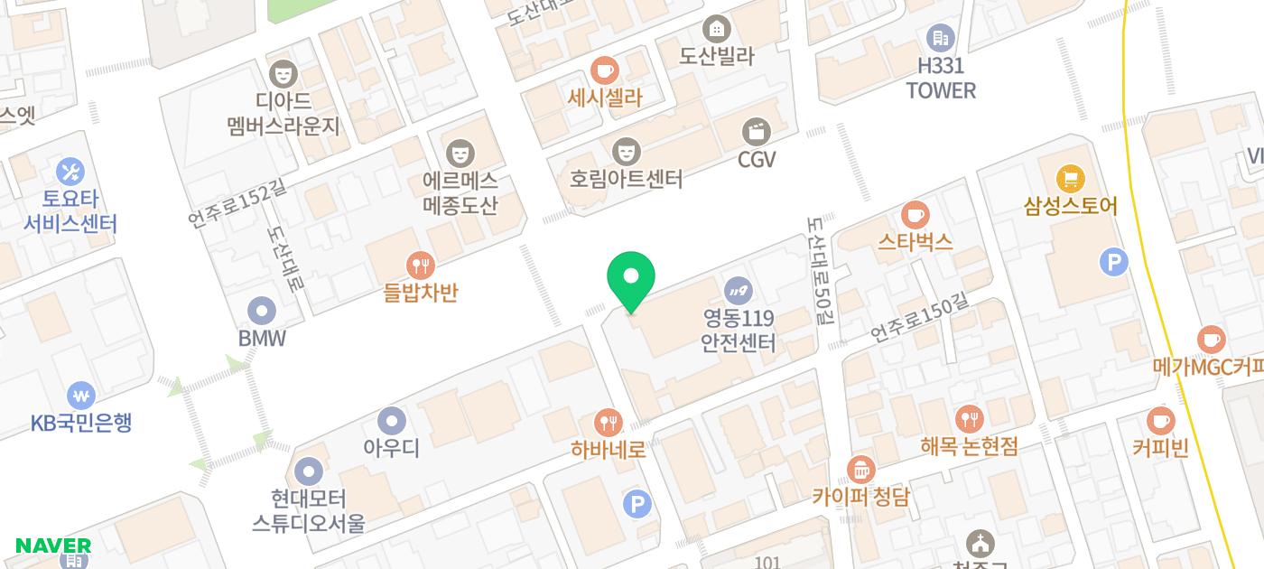 Umnagumo美容整形外科の位置地図 — ソウル江南・論峴、永東119安全センター近く